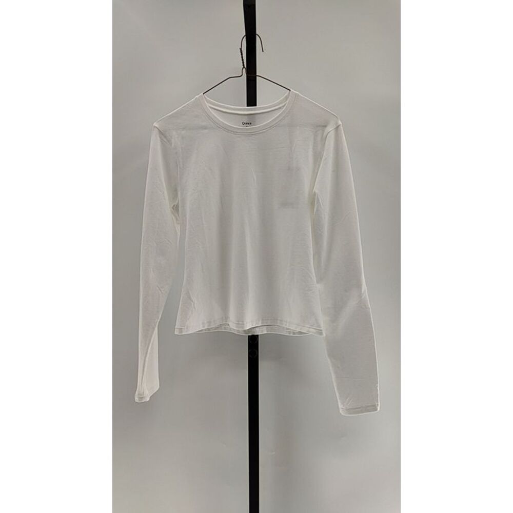Quince White Long Sleeve Crewneck Top